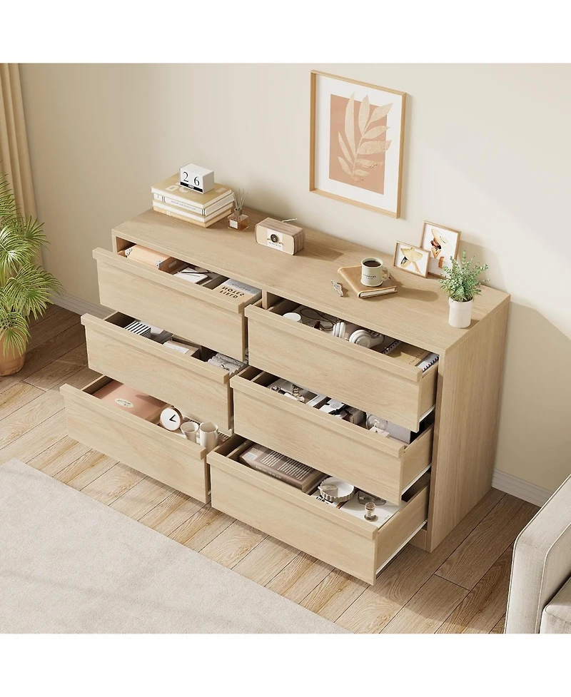 Modern 6-Drawer Chest, Large Storage Organizer for Bedroom Living Room Entryway, Sturdy Design with Smooth-Glide Drawers