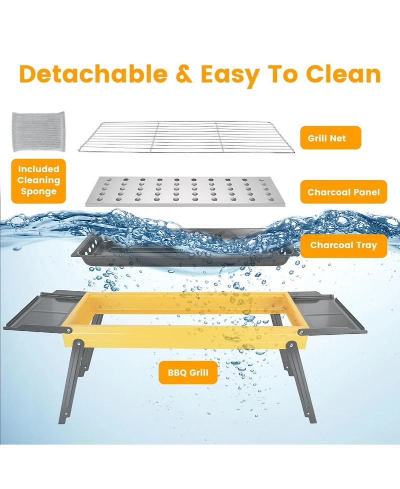 Mountaintop Portable Folding Charcoal Grill, Stainless Steel, Compact Tabletop With Side Panels and Carry Handle, for Picnic, Backyard, Beach, Travel