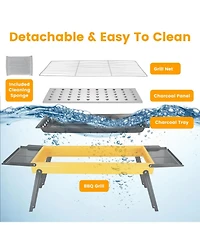 Mountaintop Portable Folding Charcoal Grill, Stainless Steel, Compact Tabletop With Side Panels and Carry Handle, for Picnic, Backyard, Beach, Travel