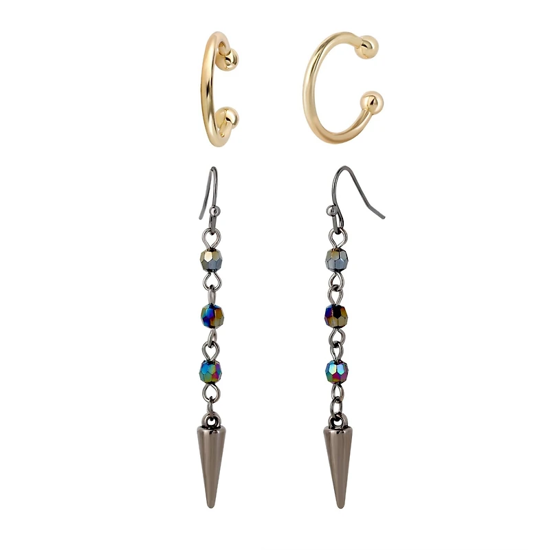 K-Pop Demon Hunters Rumi Ear Cuff and Drop Earrings Set Official License, Gold-Tone Cuffs and Black Earrings
