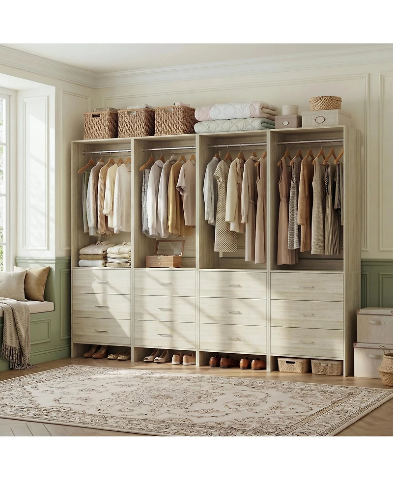 24" 4PC Freestanding Closet Organizer System with Hanging Rods and Drawers