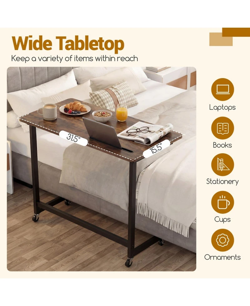Sugift C-Shaped Mobile Side Table with Tablet Slot and Rolling Casters
