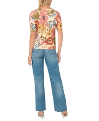 Vince Camuto Women's Floral-Print Short-Sleeve Crewneck Pullover, Created for Macy's