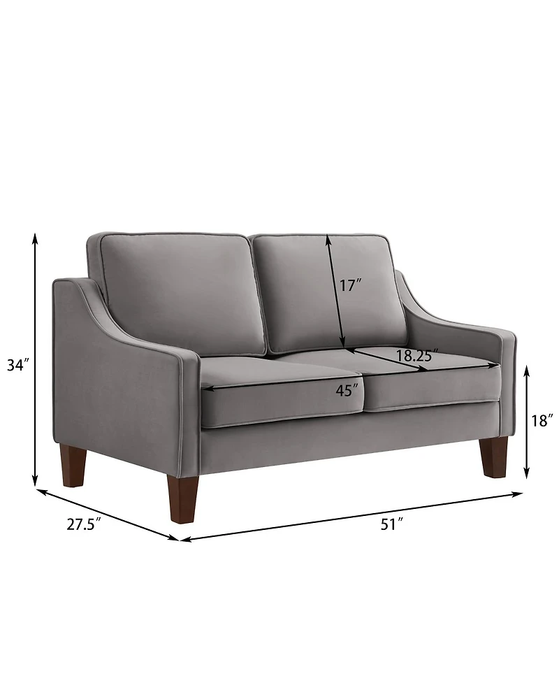 Streamdale Furniture Velvet 2-Seater Loveseat Sofa with Spring Cushion and Wood Legs