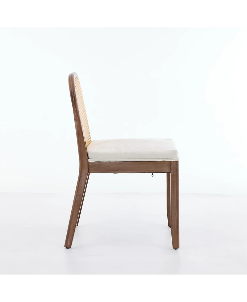 Flynama Set of 2 Curved Arched Cane Back Farmhouse Dining Chairs, Distressed Solid Wood Frame S-Spring Chenille Cushion