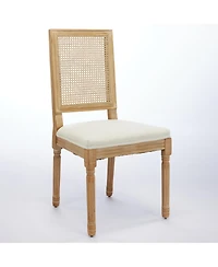 Flynama Set of 2 French Louis Square Rattan Back Carved Solid Wood Dining Chairs, Antique Finish 300 Lbs Weight Limit
