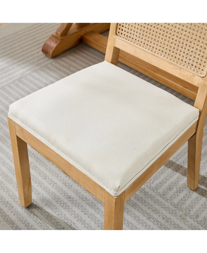 Flynama Set of 2 Farmhouse Cane Rattan Mid-Century Dining Chairs, Distressed Solid Hardwood Frame 300 Lbs Capacity