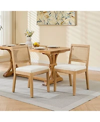 Flynama Set of 2 Farmhouse Cane Rattan Mid-Century Dining Chairs, Distressed Solid Hardwood Frame 300 Lbs Capacity