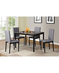 Flynama 5-Piece Metal Dining Set, Laminated Faux Marble Top Table and 4 Faux Leather Chairs
