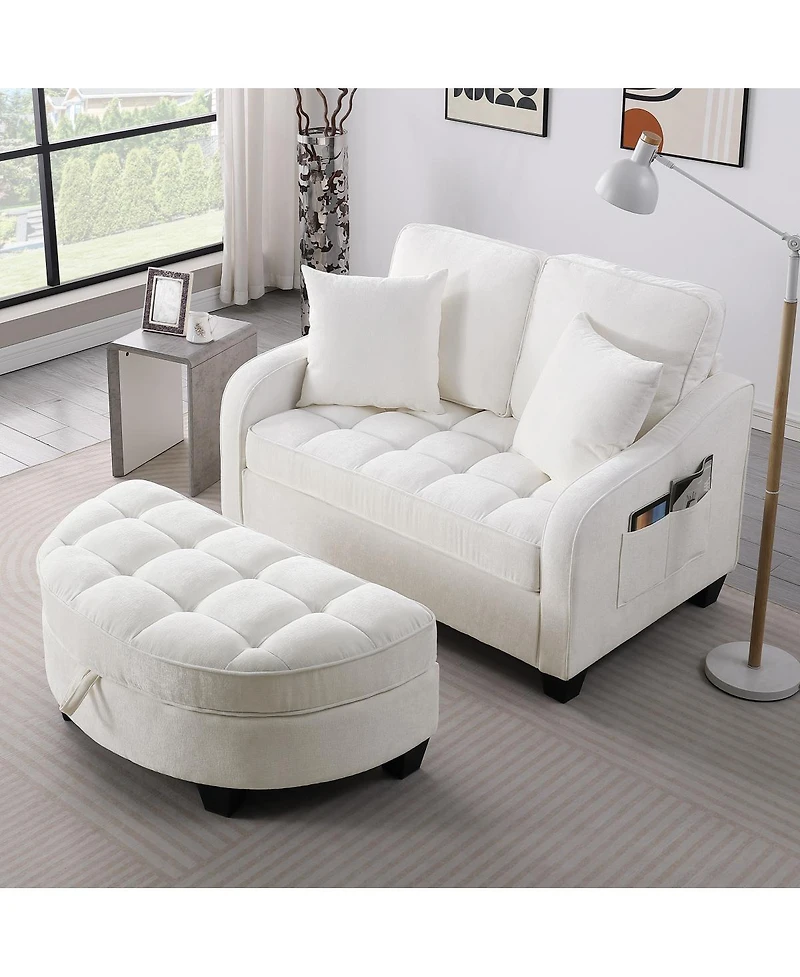 Streamdale Furniture Two-Seater Sofa Chaise with Storage Footrest and Pillows