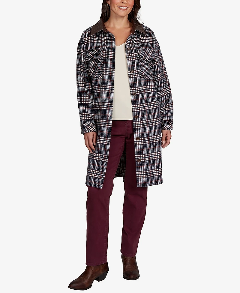 Ruby Rd. Petite Brushed Plaid Mid-Length Shirt Jacket