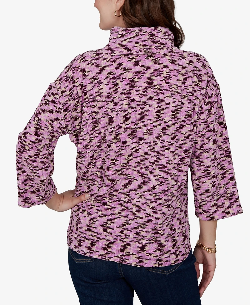 Ruby Rd. Petite Spacedye Cowl Neck 3/4-Sleeve Top