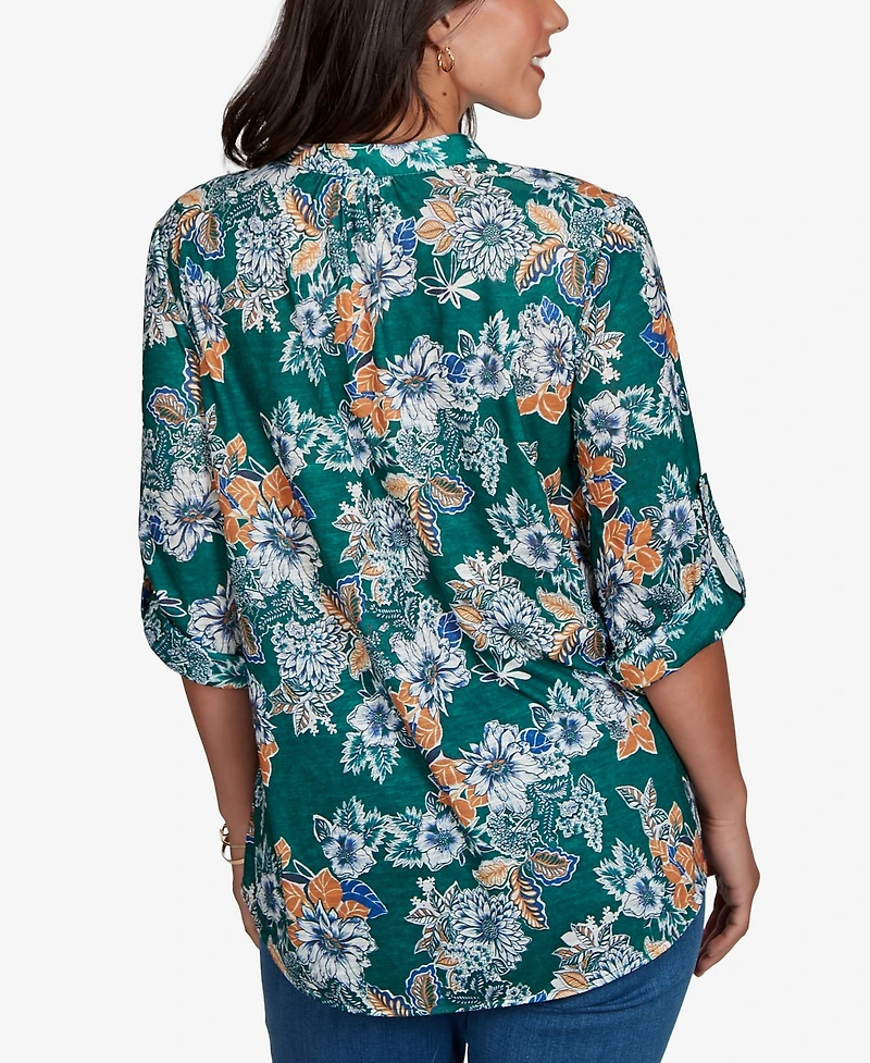 Ruby Rd. Petite Kensington Henley 3/4-Sleeve Floral Blouse