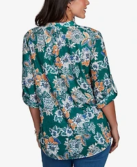 Ruby Rd. Petite Kensington Henley 3/4-Sleeve Floral Blouse