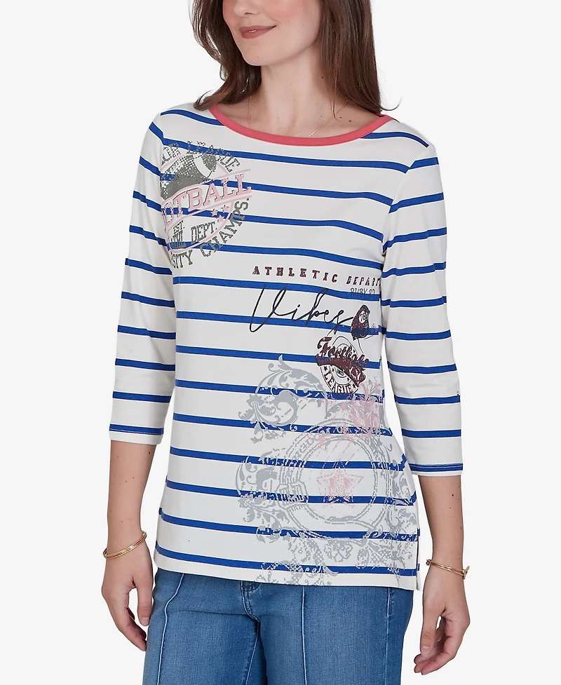 Ruby Rd. Petite Varsity Striped 3/4-Sleeve Boat-Neck Tee