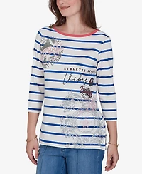 Ruby Rd. Petite Varsity Striped 3/4-Sleeve Boat-Neck Tee