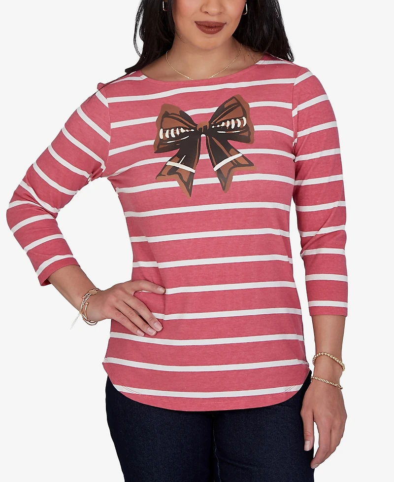 Ruby Rd. Petite 3/4-Sleeve Boat-Neck Curved-Hem T-Shirt