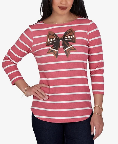 Ruby Rd. Petite 3/4-Sleeve Boat-Neck Curved-Hem T-Shirt