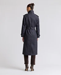 Avec Les Filles Women's Plaid Funnel Neck Belted Trench Coat
