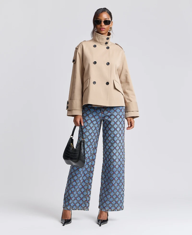 Avec Les Filles Women's Double-Breasted Short Trench Coat