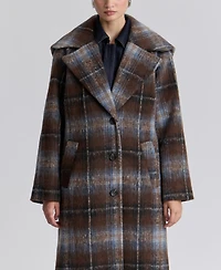 Avec Les Filles Women's Plaid Notch-Collar Maxi Coat