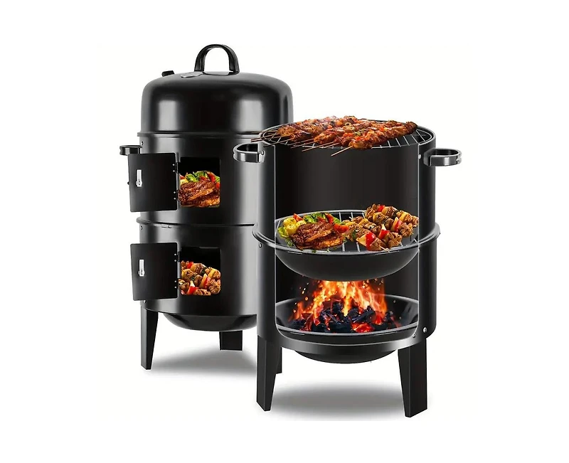 Mountaintop 16" 3-Tier Portable Charcoal Smoker Grill with Easy Temperature Control