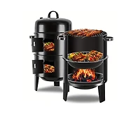 Mountaintop 16" 3-Tier Portable Charcoal Smoker Grill with Easy Temperature Control