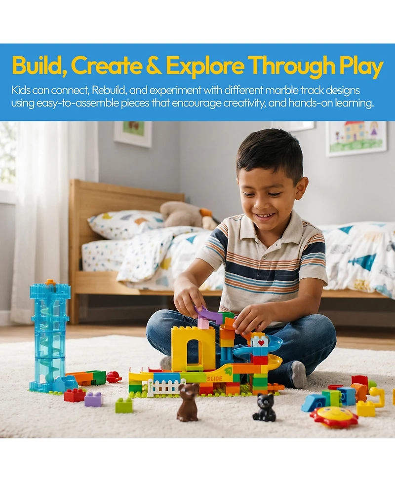 Contixo MK1 Marble Track Building Set, 118-Piece Stem Toy with Elevator Lift, Rabbit House Scene and Multi-Lane Marble Run, Ages 3+