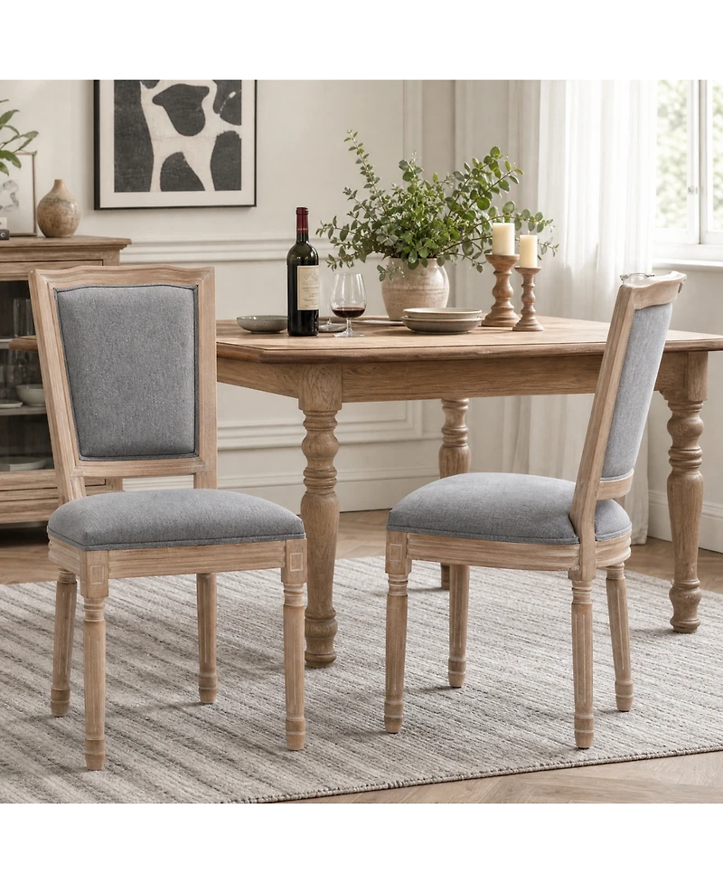 Streamdale Furniture Farmhouse Solid Wood Dining Chairs, Cushioned Linen Seat,Set of 2