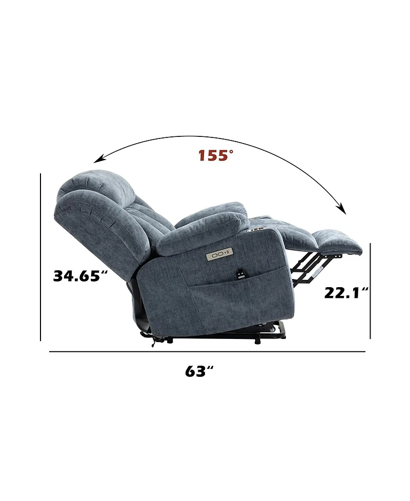 Streamdale Furniture Chenille Power Lift Recliner with Massage, Heating and Usb Ports