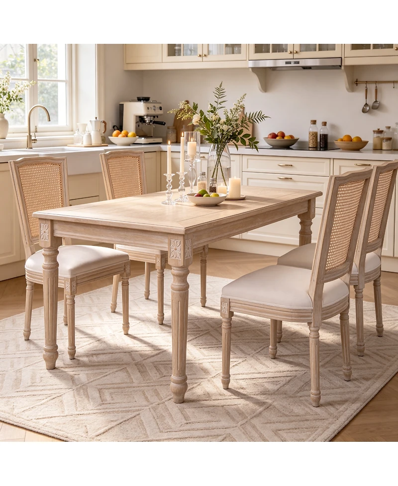 Streamdale Furniture French Country Upholstered Dining Chairs with Rattan Back, Set of 2