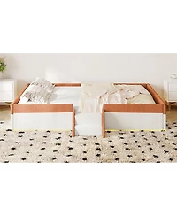 Streamdale Furniture Full Size Upholstered Floor Bed with Fence, Steps and Led Lights