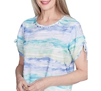 Alfred Dunner Petite Watercolor Tied Short-Sleeve Top