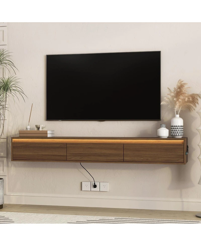 Streamdale Furniture Floating Tv Stand with Led Lights and Power Outlet