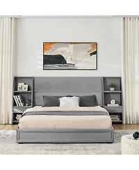 Streamdale Furniture Queen Velvet Storage Bed Frame with Bookcases and Drawer
