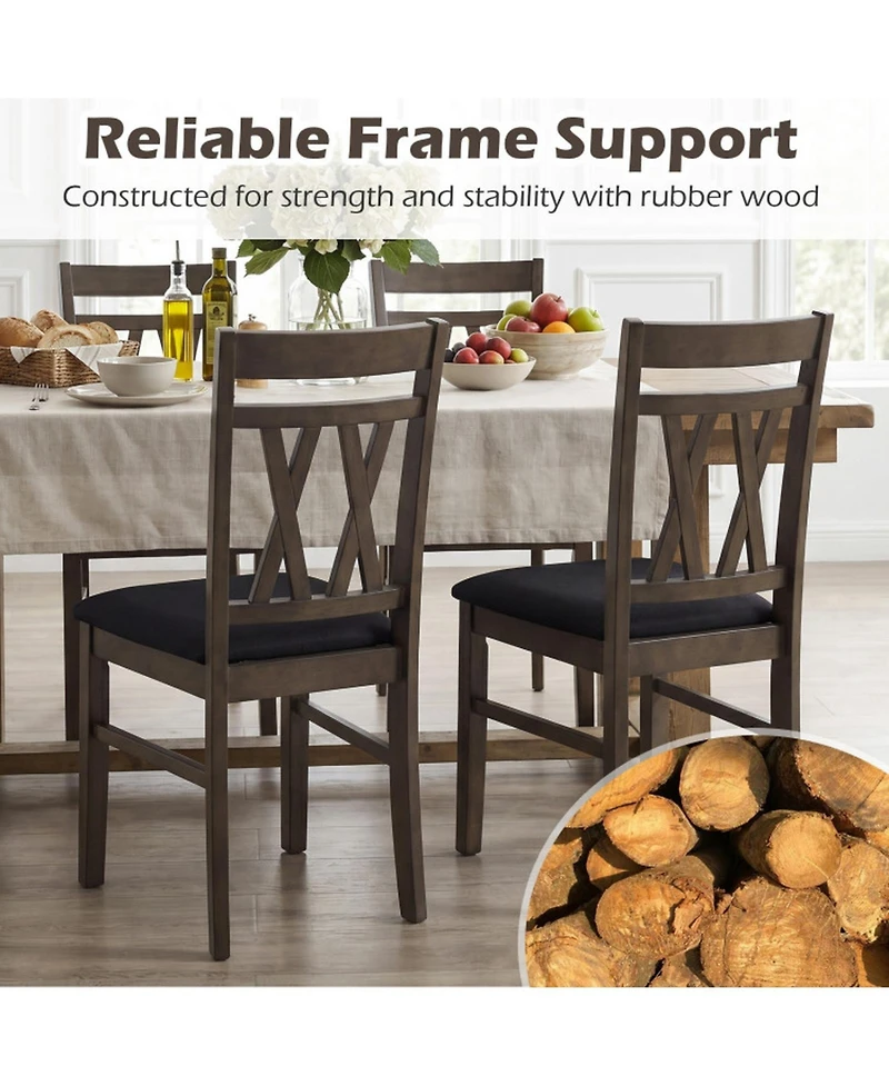 Sugift Modern Linen Style Upholstered Kitchen Chairs Set of 2 with X-Shaped Backrest Accents
