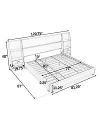 Streamdale Furniture King Size Velvet Storage Platform Bed with Bookcases and Drawer
