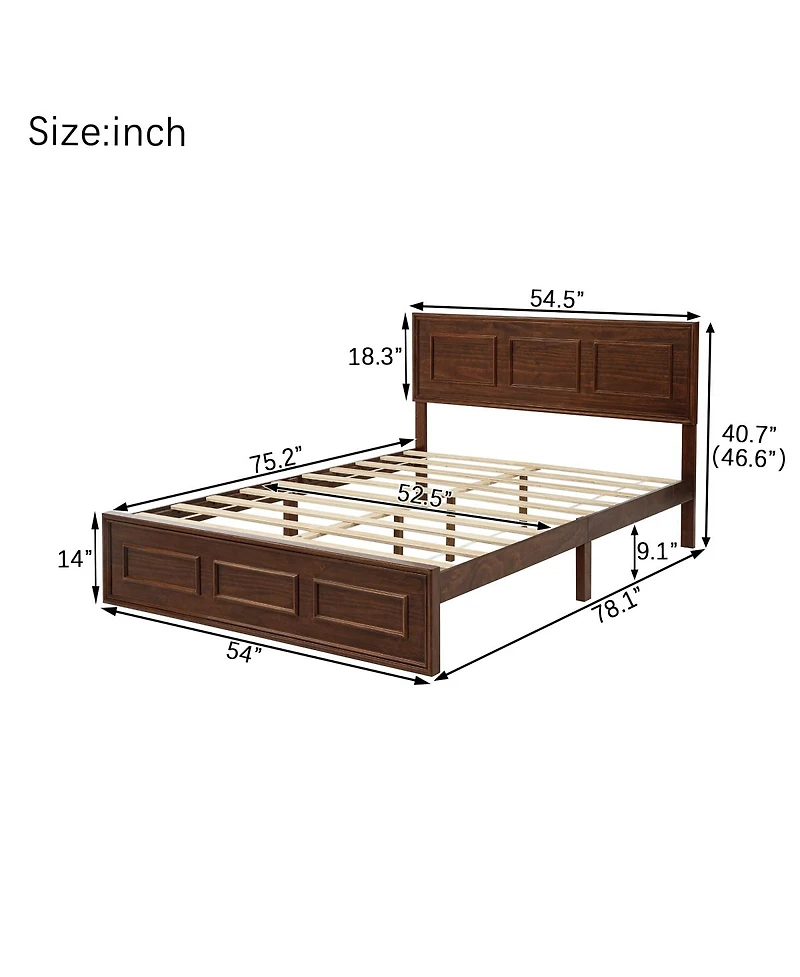 Streamdale Furniture Full Size Pine Wood Bed with Adjustable Headboard