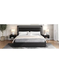 Streamdale Furniture Platform Bed Frame with Headboard and Led Light, Wood Slat Support, Queen
