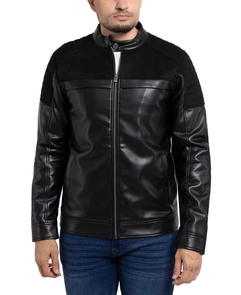 X-Ray Men's Shiny Polyurethane and Faux Suede Detailing with Shearling Lining Jacket