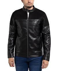 X-Ray Men's Shiny Polyurethane and Faux Suede Detailing with Shearling Lining Jacket