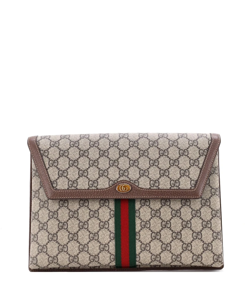 Pre-Owned Gucci Large Ophidia Flap Clutch Gg Coated Canvas