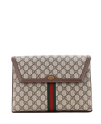 Pre-Owned Gucci Large Ophidia Flap Clutch Gg Coated Canvas
