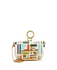 Pre-Owned Fendi Nano Chain Baguette Charm Bag Zucca Embroidered Canvas