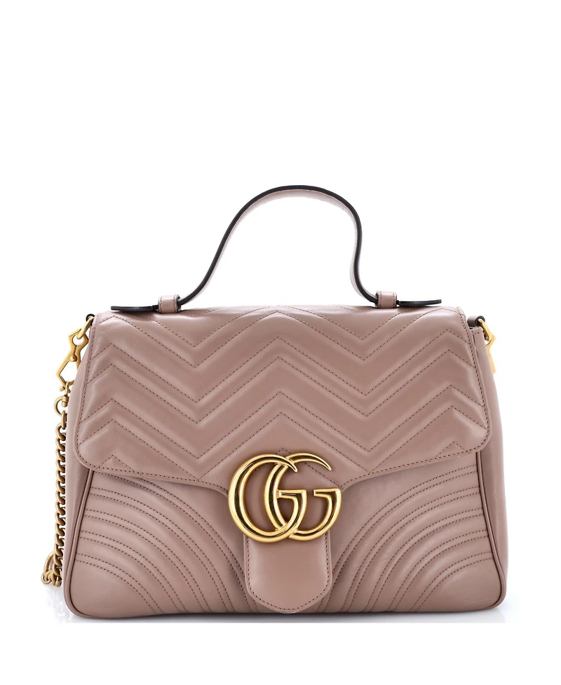 Pre-Owned Gucci Medium Gg Marmont Top Handle Flap Bag Matelasse Leather