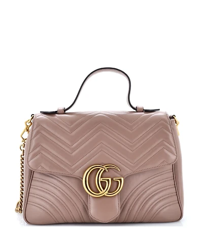Pre-Owned Gucci Medium Gg Marmont Top Handle Flap Bag Matelasse Leather