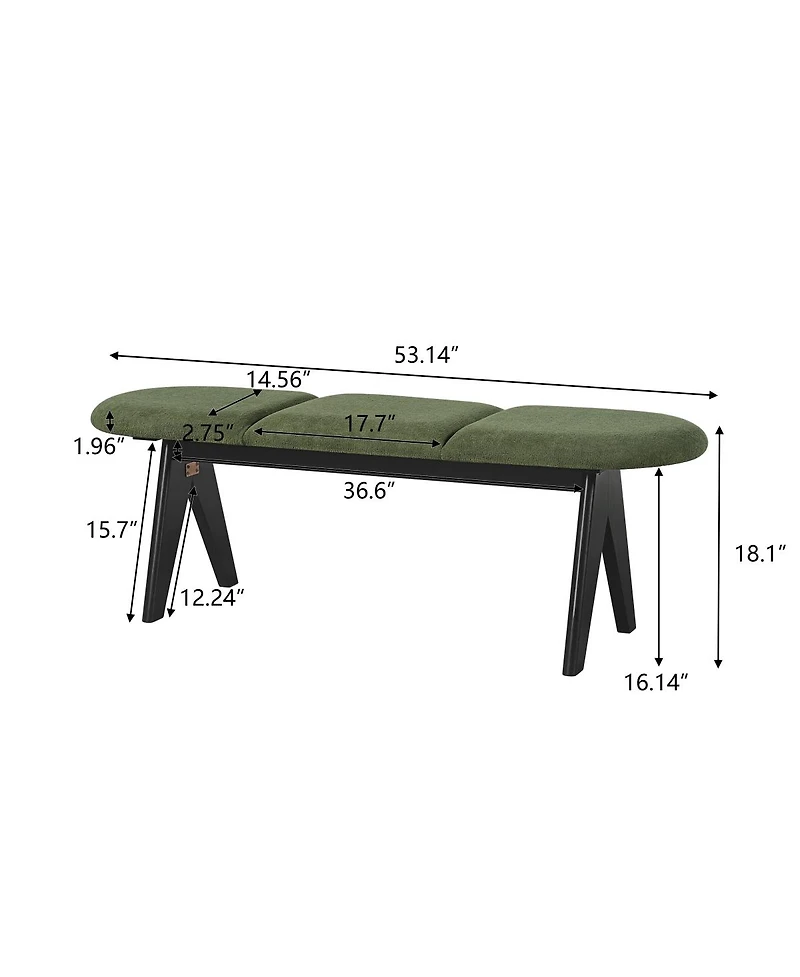 Streamdale Furniture Upholstered 53" Green Fabric Entryway Bench with Wood Legs