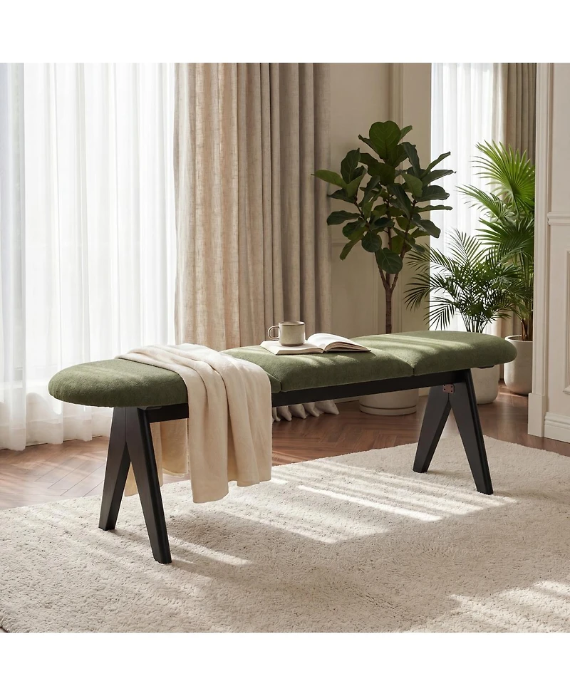 Streamdale Furniture Upholstered 53" Green Fabric Entryway Bench with Wood Legs