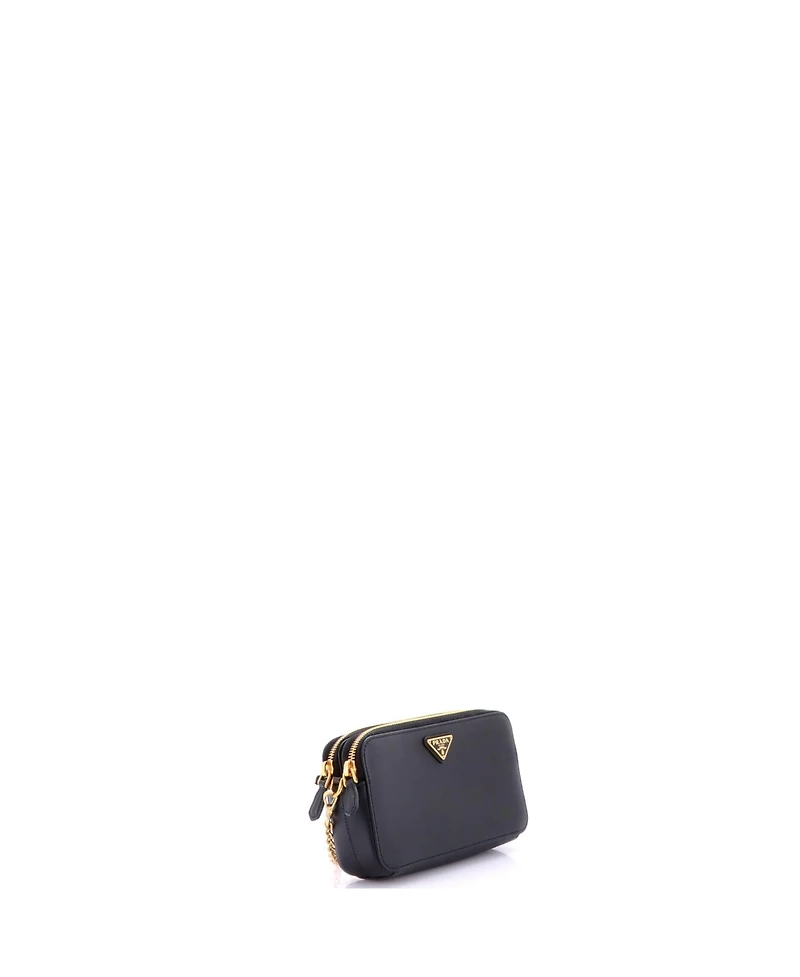 Pre-Owned Prada Mini Double Zip Wallet on Chain Crossbody Saffiano Leather