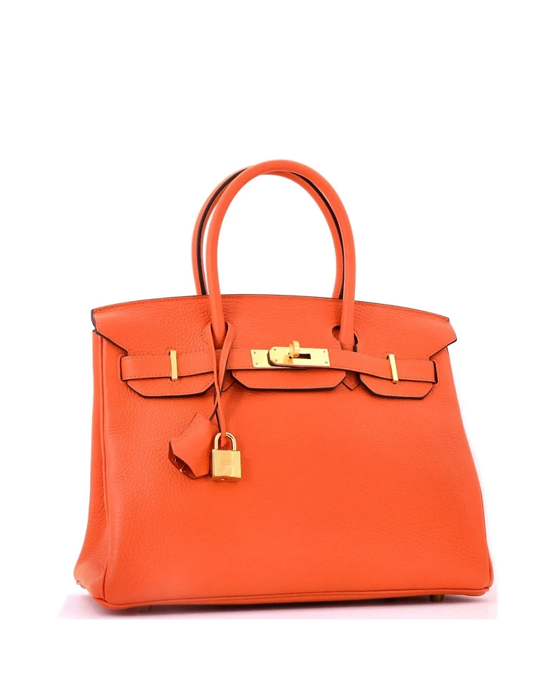 Pre-Owned Hermes Birkin 30 Handbag Orange Clemence with Gold Hardware